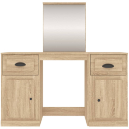 vidaXL 2 Door 2 Drawer Sonoma Oak Wooden Dressing Table with Mirror - Size: 132.5 x 130 x 50cm - Brown - Wilko - thumbnail 7