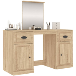 vidaXL 2 Door 2 Drawer Sonoma Oak Wooden Dressing Table with Mirror - Size: 132.5 x 130 x 50cm - Brown - Wilko - thumbnail 5