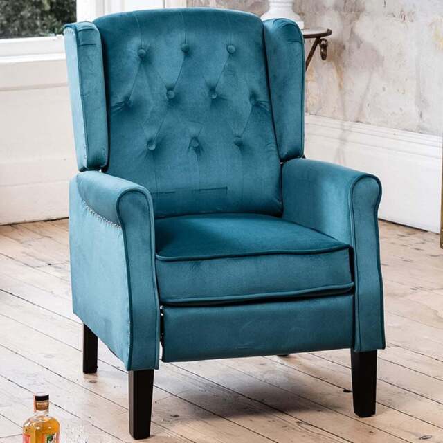 Artemis Home Annapoli Teal Velvet Manual Recliner Armchair - Size: Single - Blue - Wilko - image 1