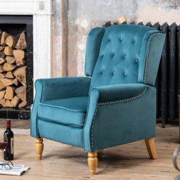 Artemis Home Annapoli Teal Velvet Manual Recliner Armchair - Size: Single - Blue - Wilko - thumbnail 6