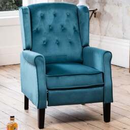 Artemis Home Annapoli Teal Velvet Manual Recliner Armchair - Size: Single - Blue - Wilko - thumbnail 1