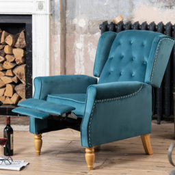 Artemis Home Annapoli Teal Velvet Manual Recliner Armchair - Size: Single - Blue - Wilko - thumbnail 7