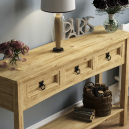 VIDA DESIGNS Corona 3 Drawer Pine Console Table - Size: 31 x 116 x 70cm - Brown - Wilko - thumbnail 4