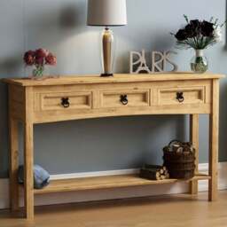VIDA DESIGNS Corona 3 Drawer Pine Console Table - Size: 31 x 116 x 70cm - Brown - Wilko