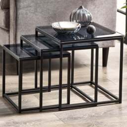 Julian Bowen Chicago Smoked Glass Nest of Tables Set of 3 - Size: 45 x 45 x 45cm - Black - Wilko