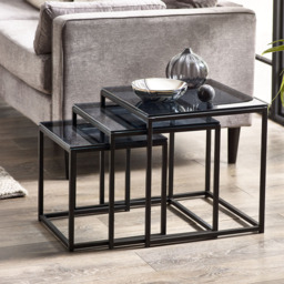 Julian Bowen Chicago Smoked Glass Nest of Tables Set of 3 - Size: 45 x 45 x 45cm - Black - Wilko - thumbnail 6
