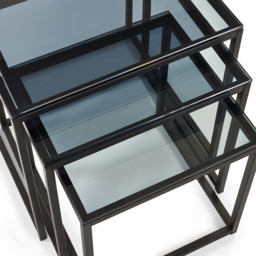 Julian Bowen Chicago Smoked Glass Nest of Tables Set of 3 - Size: 45 x 45 x 45cm - Black - Wilko - thumbnail 5