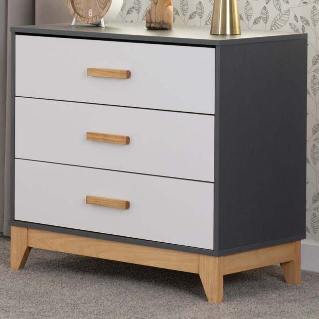 Seconique Cleveland 3 Drawer White and Grey Metal Effect Chest of Drawers - Wilko - image 1