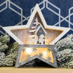 Xmas Haus White and Grey LED Christmas Wooden Star Decoration - Size: 190 x 190 x 35cm - Wilko - thumbnail 6