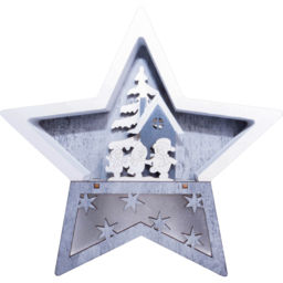 Xmas Haus White and Grey LED Christmas Wooden Star Decoration - Size: 190 x 190 x 35cm - Wilko - thumbnail 1