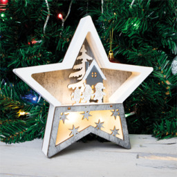 Xmas Haus White and Grey LED Christmas Wooden Star Decoration - Size: 190 x 190 x 35cm - Wilko - thumbnail 3