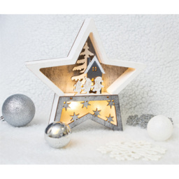 Xmas Haus White and Grey LED Christmas Wooden Star Decoration - Size: 190 x 190 x 35cm - Wilko - thumbnail 4