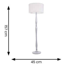 ValueLights Victoria White Fabric Drum Shade Grey Wood Traditional Stem LED Floor Lamp - Size: 157 x 45 x 45cm - Wilko - thumbnail 7