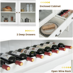Costway 2 Door 2 Drawer White Wooden Kitchen Sideboard with Wine Rack - Size: 90 x 38 x 126cm - Wilko - thumbnail 6