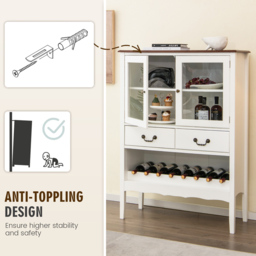 Costway 2 Door 2 Drawer White Wooden Kitchen Sideboard with Wine Rack - Size: 90 x 38 x 126cm - Wilko - thumbnail 5
