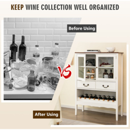 Costway 2 Door 2 Drawer White Wooden Kitchen Sideboard with Wine Rack - Size: 90 x 38 x 126cm - Wilko - thumbnail 7