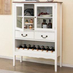Costway 2 Door 2 Drawer White Wooden Kitchen Sideboard with Wine Rack - Size: 90 x 38 x 126cm - Wilko - thumbnail 1