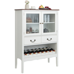 Costway 2 Door 2 Drawer White Wooden Kitchen Sideboard with Wine Rack - Size: 90 x 38 x 126cm - Wilko - thumbnail 4