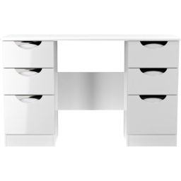 Crowndale Camden 6 Drawer White Gloss and White Kneehole Desk Ready Assembled - Size: 80 x 128 x 42cm - White Gloss & White - Wilko - thumbnail 3