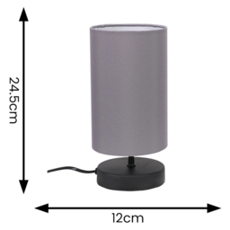 ValueLights Francis Grey Shade Black Touch Table Lamp and Bulb - Size: 24.5 x 12 x 12cm - Wilko - thumbnail 6