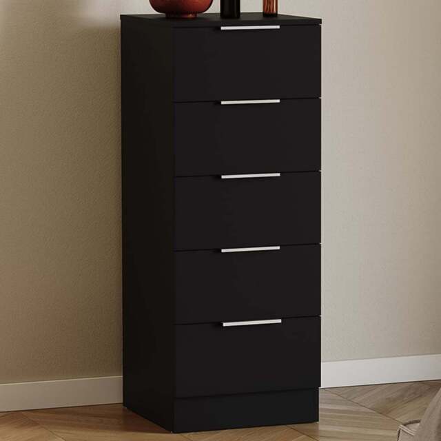 Vida Designs Trega 5 Drawer Black Narrow Bedside Cabinet - Wilko - image 1