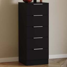 Vida Designs Trega 5 Drawer Black Narrow Bedside Cabinet - Wilko - thumbnail 1