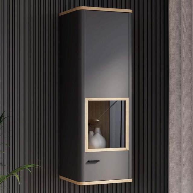 Florence Klara Single Door Grey and Oak Glass Display Cabinet - Size: 126.4 x 43.5 x 41.4cm - Multi - Furniture To Go - Wilko - image 1