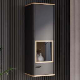 Florence Klara Single Door Grey and Oak Glass Display Cabinet - Size: 126.4 x 43.5 x 41.4cm - Multi - Furniture To Go - Wilko