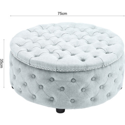 Living and Home Grey White Linen Round Buttoned Ottoman with Studded Edge - Size: 35 x 75 x 75cm - Wilko - thumbnail 5