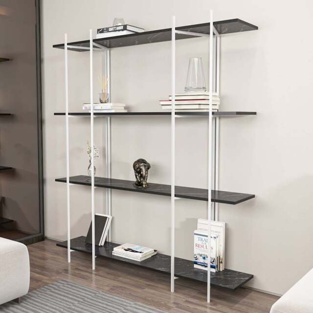 Decorotika Moss 4 Shelf Black Marble and White Bookcase - Size: 180 x 160 x 29.6cm - Multi - Wilko - image 1