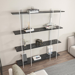 Decorotika Moss 4 Shelf Black Marble and White Bookcase - Size: 180 x 160 x 29.6cm - Multi - Wilko - thumbnail 6