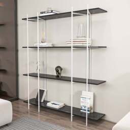 Decorotika Moss 4 Shelf Black Marble and White Bookcase - Size: 180 x 160 x 29.6cm - Multi - Wilko