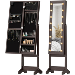 HOMCOM Dark Brown Freestanding LED Mirrored Jewellery Cabinet - Size: 14.5 x 38.5 x 113cm - Wilko - thumbnail 4
