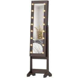 HOMCOM Dark Brown Freestanding LED Mirrored Jewellery Cabinet - Size: 14.5 x 38.5 x 113cm - Wilko