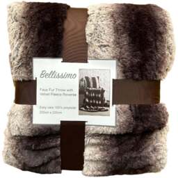 Bellissimo Chocolate Faux Fur Throw 200 x 220cm - Brown - Wilko