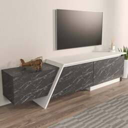 Decorotika Zonas 3 Door White and Black Marble Effect TV Unit - Size: 45 x 180 x 35cm - Multi - Wilko
