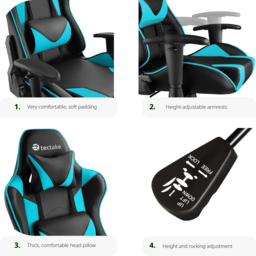 tectake Stealth Black and Azure Gaming Chair - Size: 125 x 68 x 69cm - Wilko - thumbnail 5
