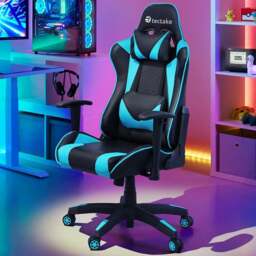tectake Stealth Black and Azure Gaming Chair - Size: 125 x 68 x 69cm - Wilko - thumbnail 1