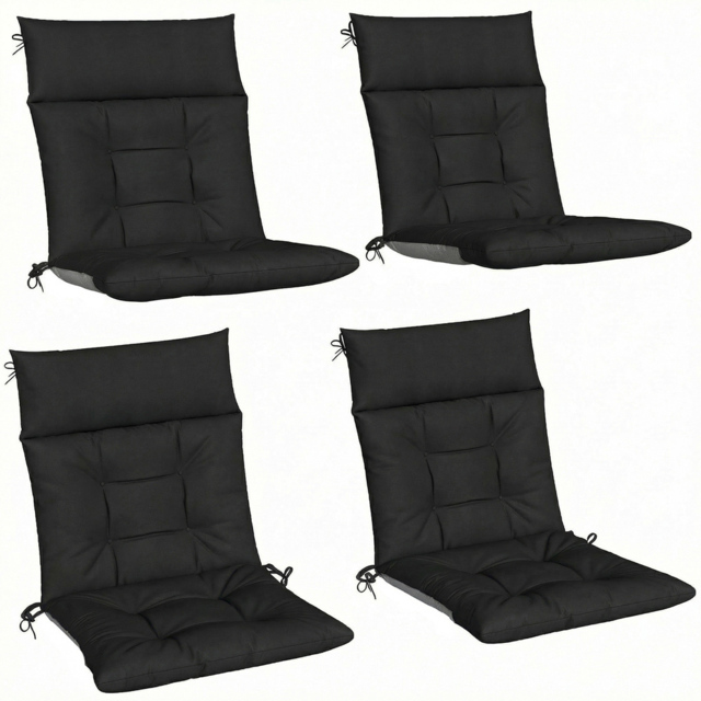 Outsunny Black Waterproof Garden Chair Cushion 111.5 x 53cm 4 Pack - Size: 10 x 111.5 x 53cm - Wilko - image 1