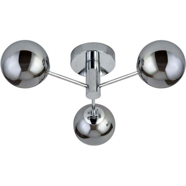 Lighting Collection 3 Light Chrome Smokey Glass Shade Ceiling Light - Size: 13.5 x 42 x 42cm - Silver - Wilko - image 1