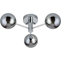 Lighting Collection 3 Light Chrome Smokey Glass Shade Ceiling Light - Size: 13.5 x 42 x 42cm - Silver - Wilko - thumbnail 1