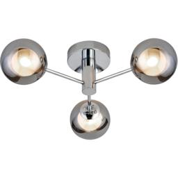 Lighting Collection 3 Light Chrome Smokey Glass Shade Ceiling Light - Size: 13.5 x 42 x 42cm - Silver - Wilko - thumbnail 4