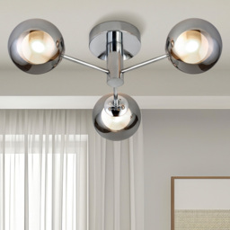 Lighting Collection 3 Light Chrome Smokey Glass Shade Ceiling Light - Size: 13.5 x 42 x 42cm - Silver - Wilko - thumbnail 3