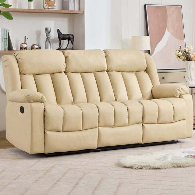 Artemis Home Sheridan 3 Seater Cream Leather Manual Recliner Sofa with Central Console - Wilko - image 1