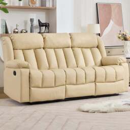 Artemis Home Sheridan 3 Seater Cream Leather Manual Recliner Sofa with Central Console - Wilko