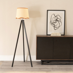 ValueLights Barbro Rust Trim Scallop Shade Black Tripod Floor Lamp and Bulb - Wilko - thumbnail 4