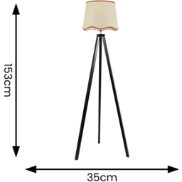 ValueLights Barbro Rust Trim Scallop Shade Black Tripod Floor Lamp and Bulb - Wilko - thumbnail 5