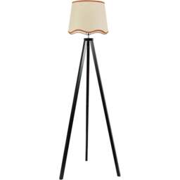 ValueLights Barbro Rust Trim Scallop Shade Black Tripod Floor Lamp and Bulb - Wilko