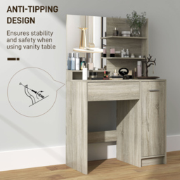 Portland Single Drawer Single Door 3 Shelf Dressing Table Set with Mirror - Size: 132 x 40 x 80cm - Brown - Wilko - thumbnail 7
