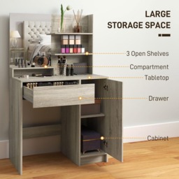 Portland Single Drawer Single Door 3 Shelf Dressing Table Set with Mirror - Size: 132 x 40 x 80cm - Brown - Wilko - thumbnail 3